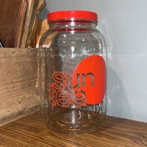 Vintage Lipton Sun Tea Glass Jar Canister Container Pitcher 1 Gallon Red